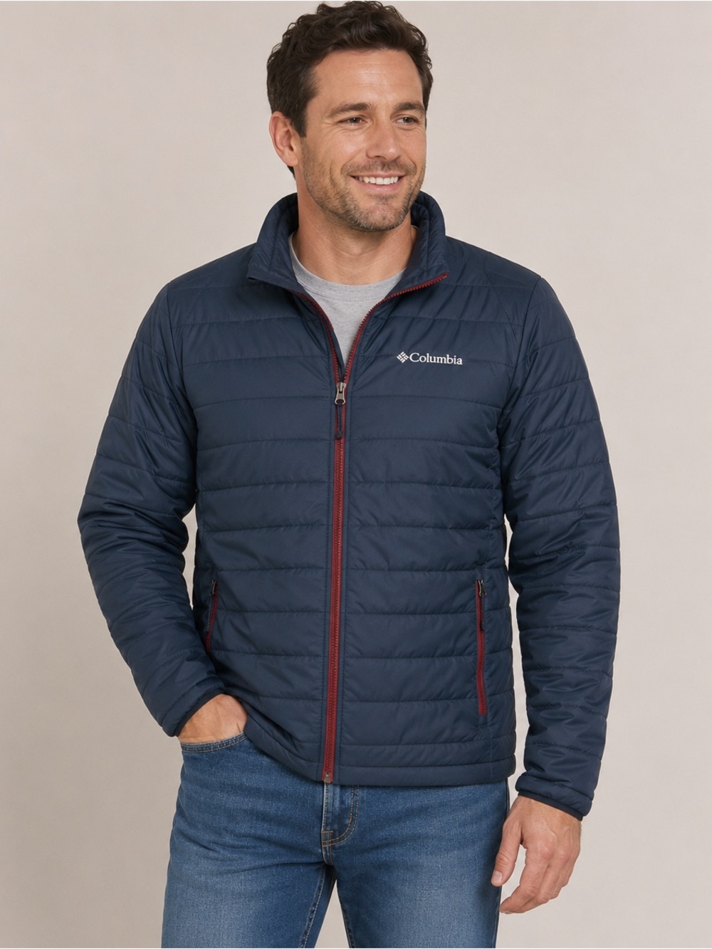 COLUMBIA Thermal Coil Jacket Men’s Size M Blue/Maroon Zipper Accent Full Zip